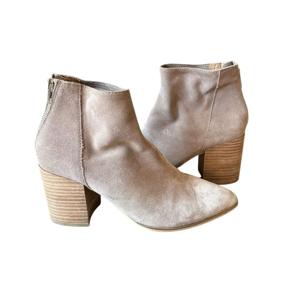Steve Madden Jillian Ankle Boots Womens Size 9 Taupe Suede Leather Back Zip